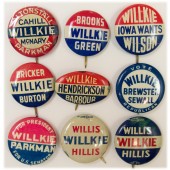 Group of Willkie coattail pinback buttons (9)