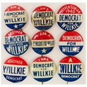 "Democrats for Willkie" pinback button group (9)
