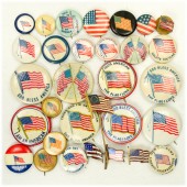 Collection of 31 American flag pinbacks c. 1900-1943