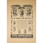 ROOSEVELT THOMAS TRUMAN VOTE DEMOCRATIC FOR LASTING PEACE * SECURITY FOR ALL