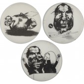 David Levine Nixon caricature pinback trio
