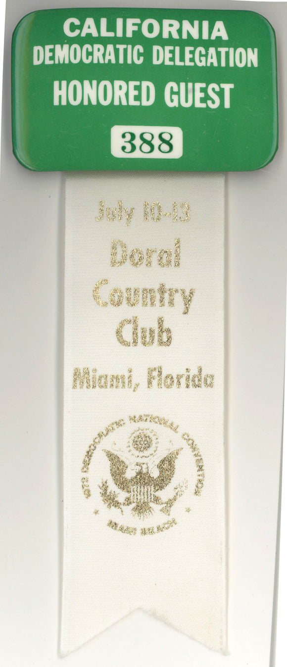 CALIFORNIA DEMOCRATIC DELEGATION HONORED GUEST (1972 DNC) Miami Beach