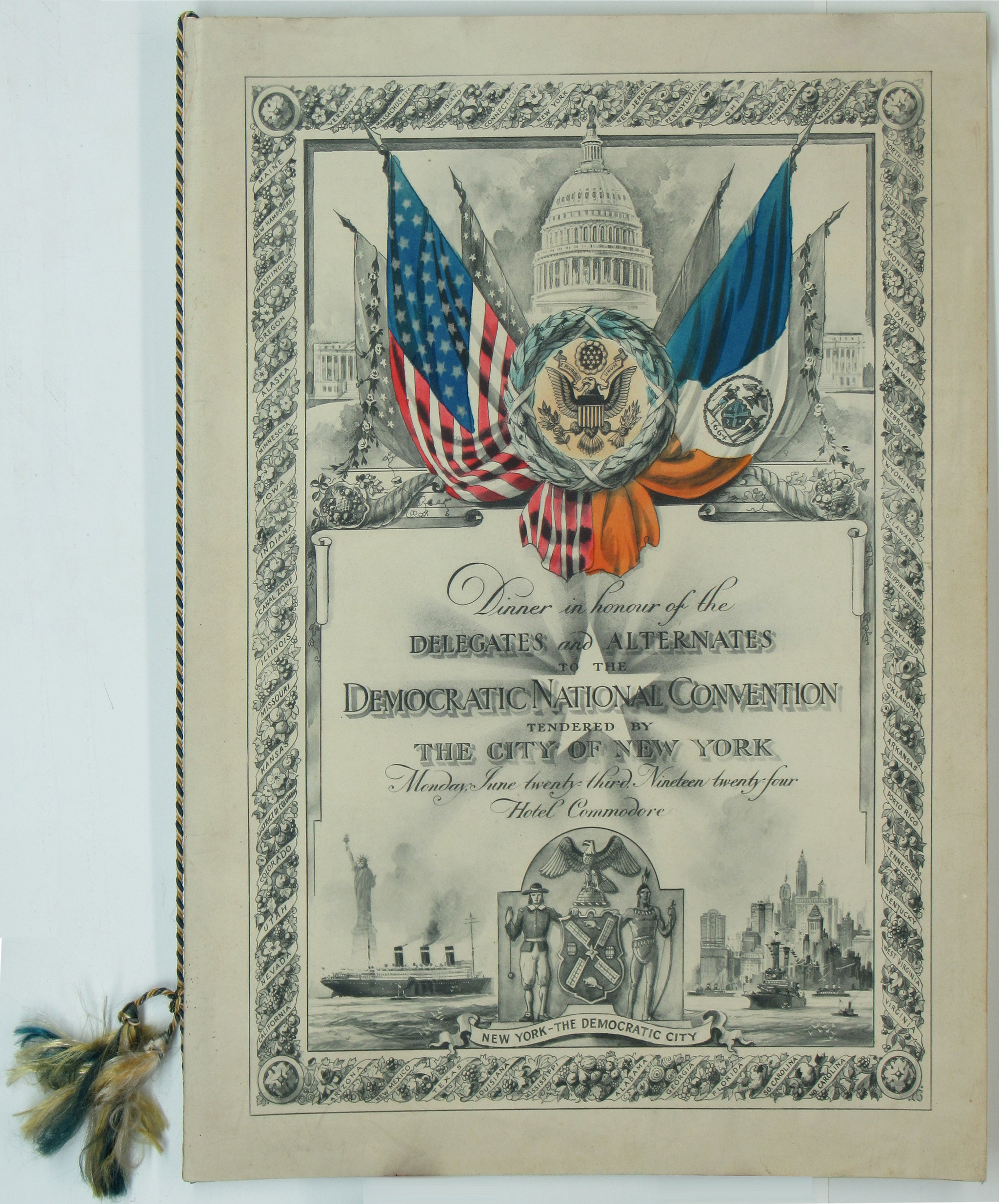1924 Delegate & Alternate DNC Program/Menu, ticket, and Seating List