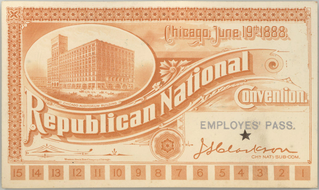 Chicago, June 19th 1888  Republican National Convention.  EMPLOYE'S PASS.
